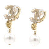 CC Logo Drop Earrings Crystal/Pearl Light Gold Tone