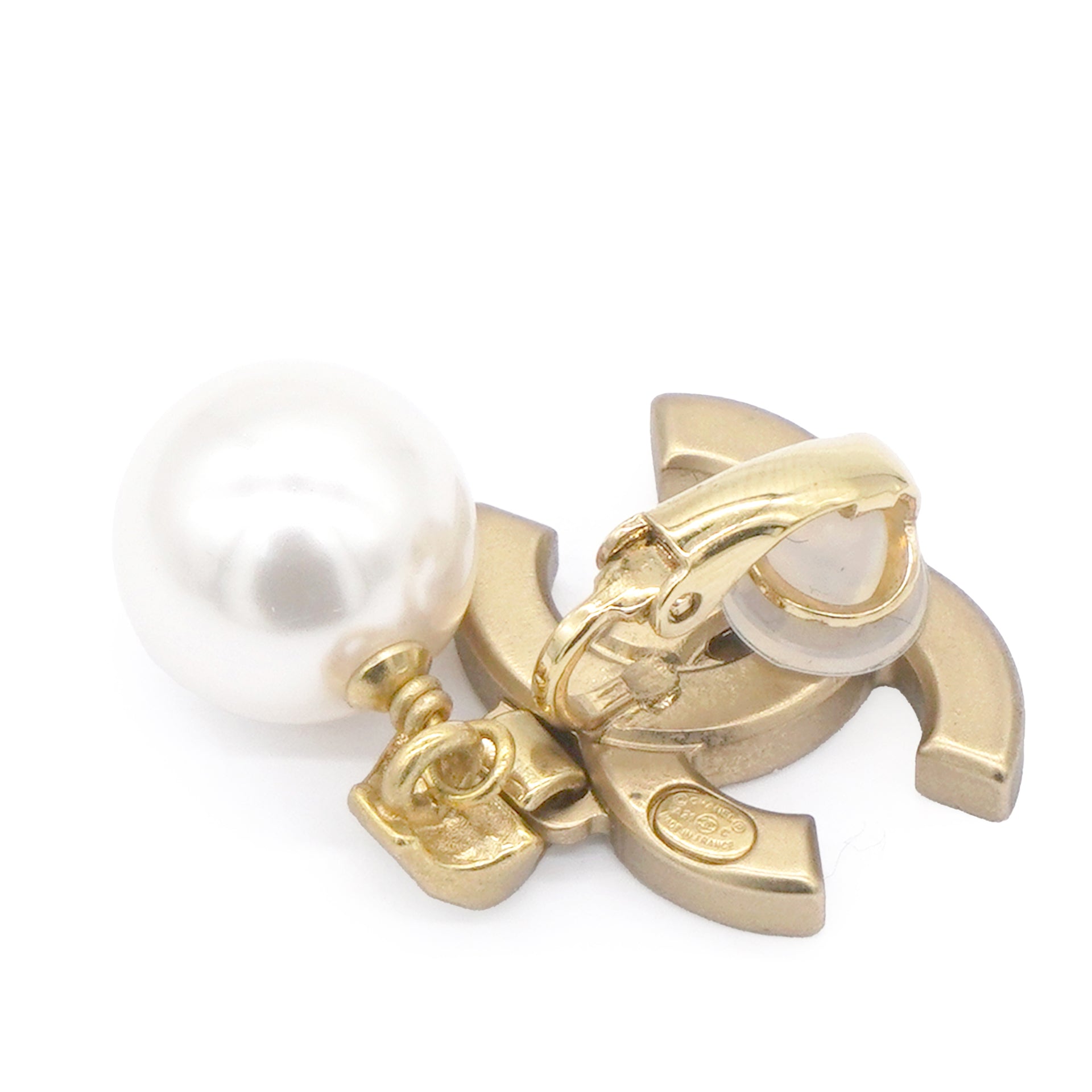 CC Logo Drop Earrings Crystal/Pearl Light Gold Tone