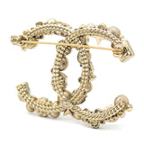 Crystal Pearl CC Charms Brooch Gold
