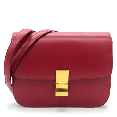 Box Calfskin Medium Classic Box Flap Bag Red