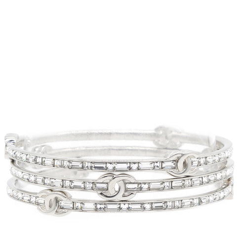 Silver Tone Metal Rhinestone CC Logo Bangle