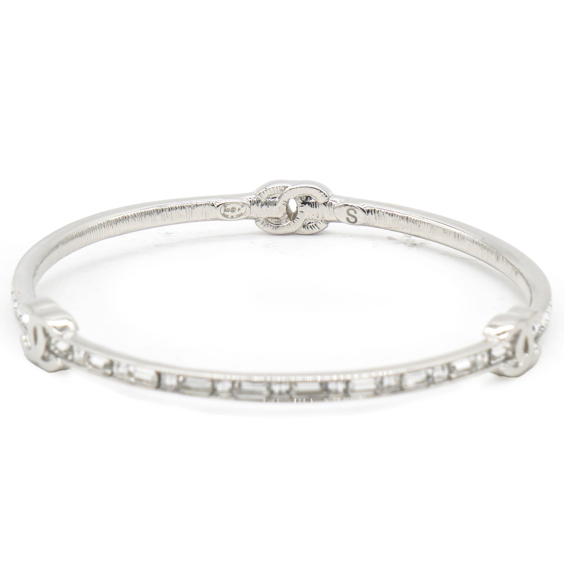 Silver Tone Metal Rhinestone CC Logo Bangle