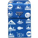 Saffiano Whale Printed Phone Holder Crossbody Bag in Blue Leather