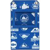 Saffiano Whale Printed Phone Holder Crossbody Bag in Blue Leather