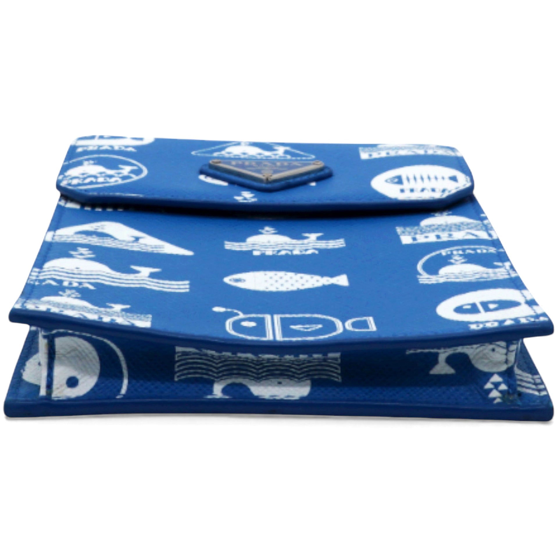 Saffiano Whale Printed Phone Holder Crossbody Bag in Blue Leather