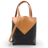 Mini Puzzle Fold Tote Bag Black Brown