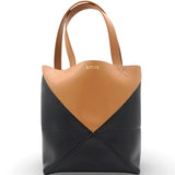 Mini Puzzle Fold Tote Bag Black Brown