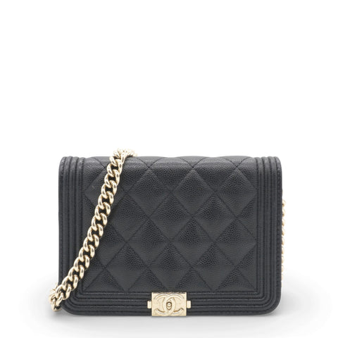 Caviar Quilted Boy Wallet On Chain WOC Black