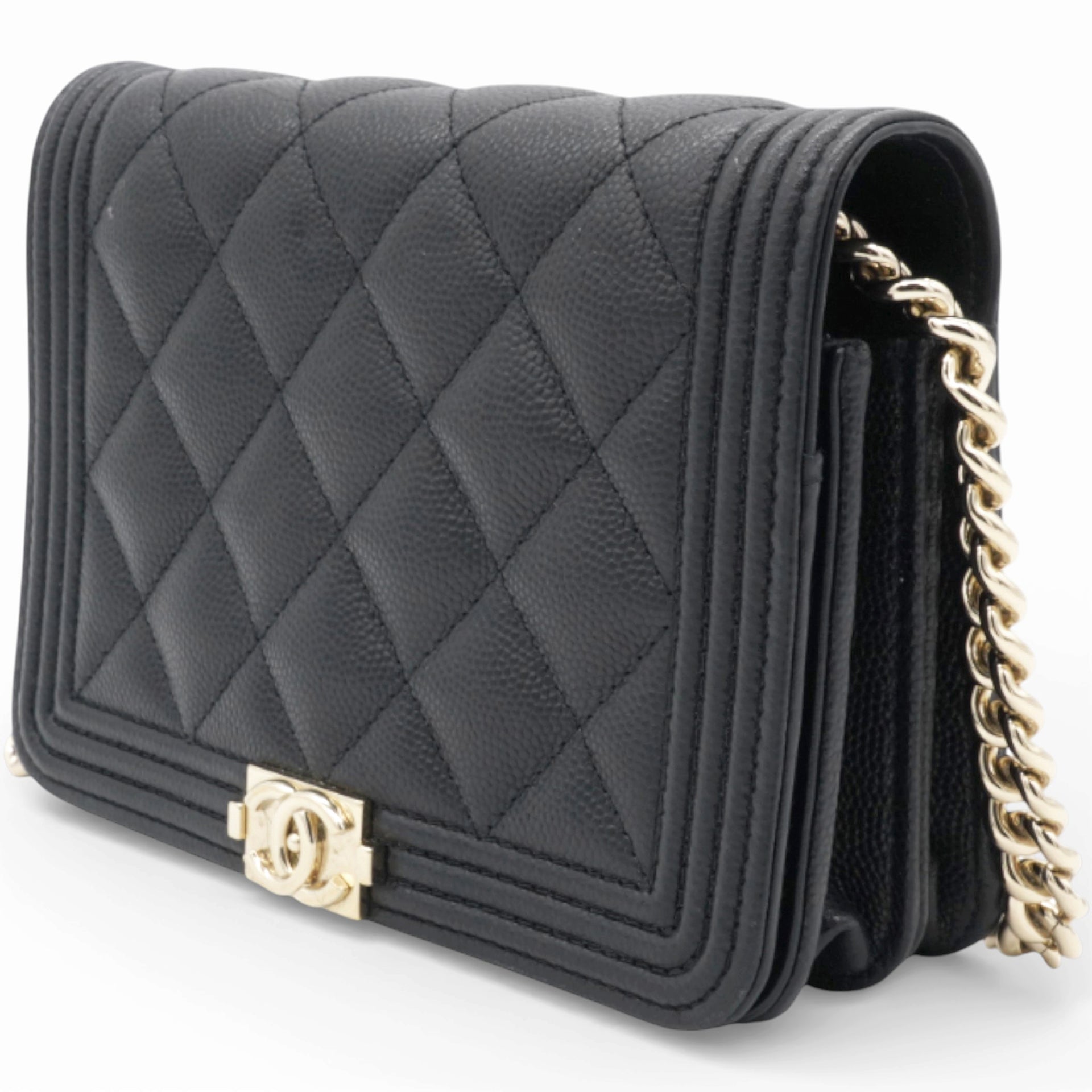 Caviar Quilted Boy Wallet On Chain WOC Black