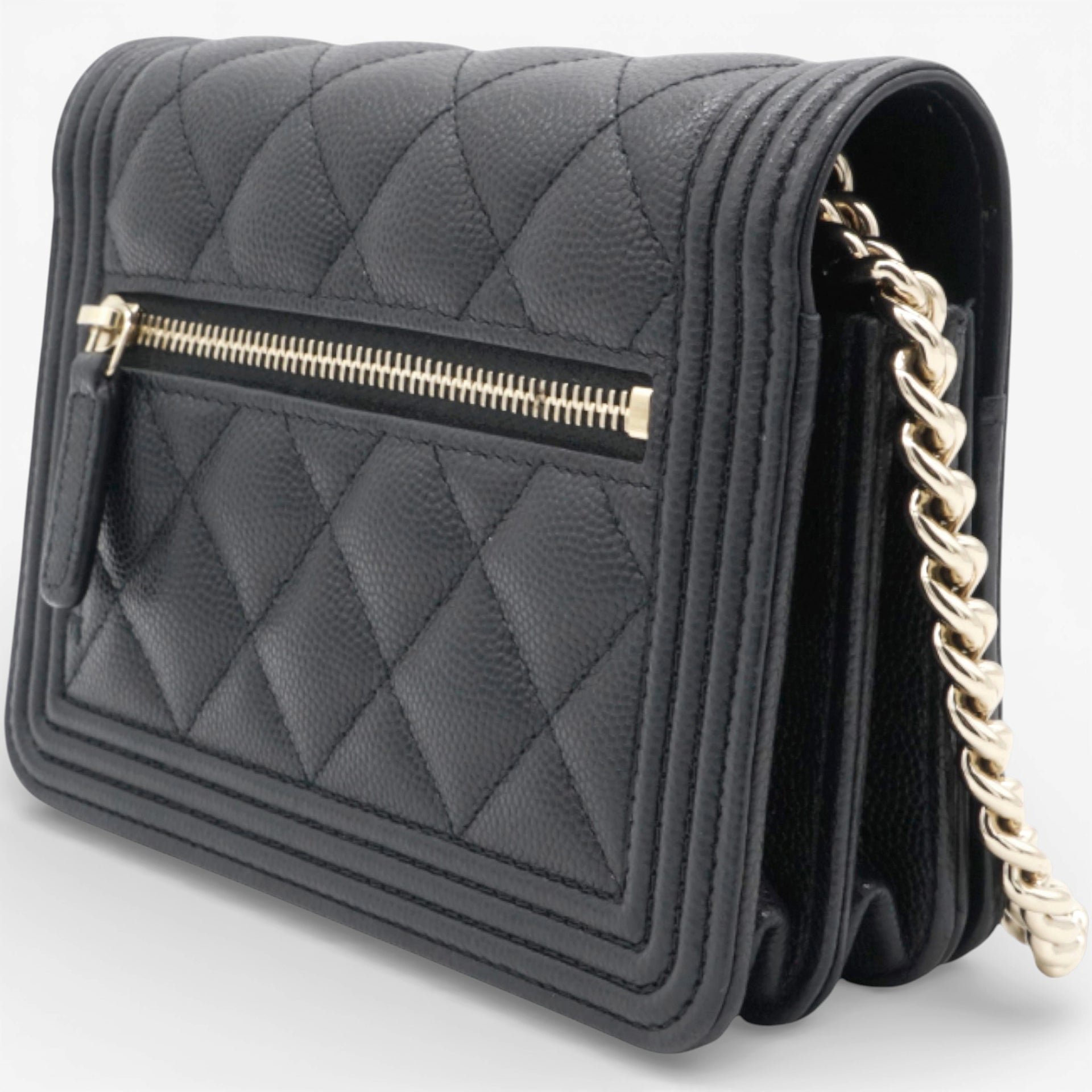 Caviar Quilted Boy Wallet On Chain WOC Black