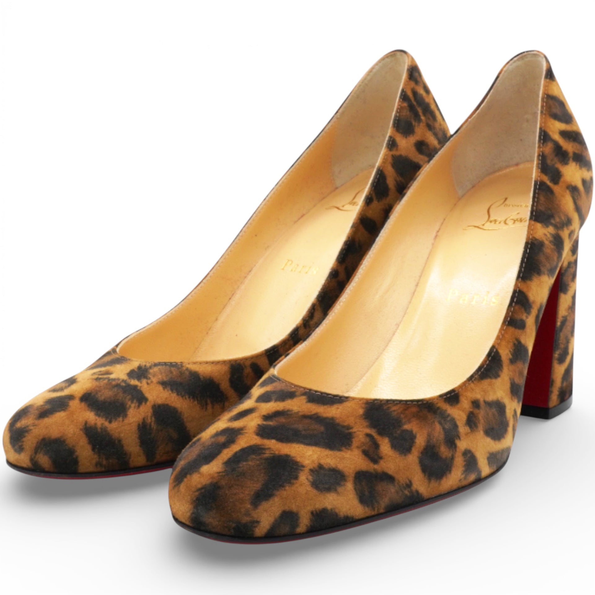 Brown Animal Print Calf Hair Round Toe Pumps Size37