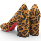 Brown Animal Print Calf Hair Round Toe Pumps Size37