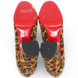 Brown Animal Print Calf Hair Round Toe Pumps Size37