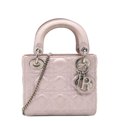 Light Pink Iridescent Cannage Quilted Lambskin Leather Mini Lady Dior