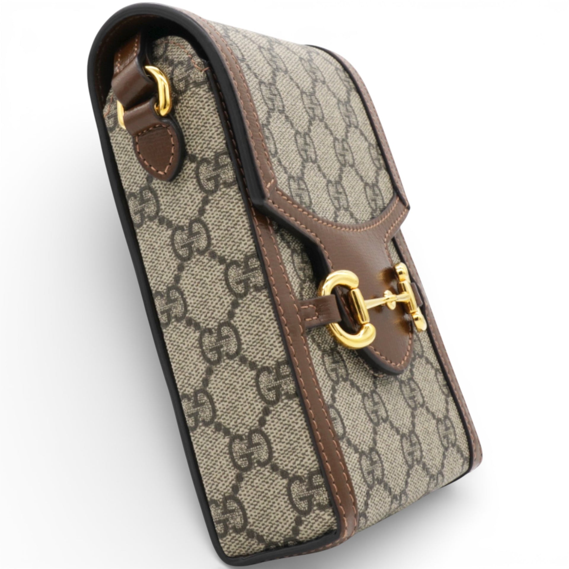 GG Supreme Monogram Horsebit Vertical Phone Bag