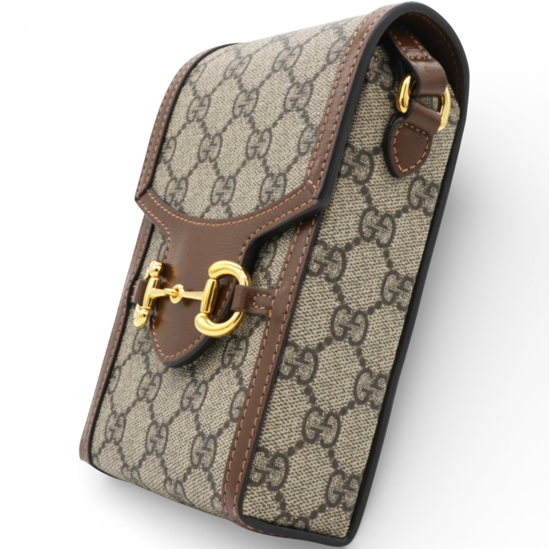 GG Supreme Monogram Horsebit Vertical Phone Bag