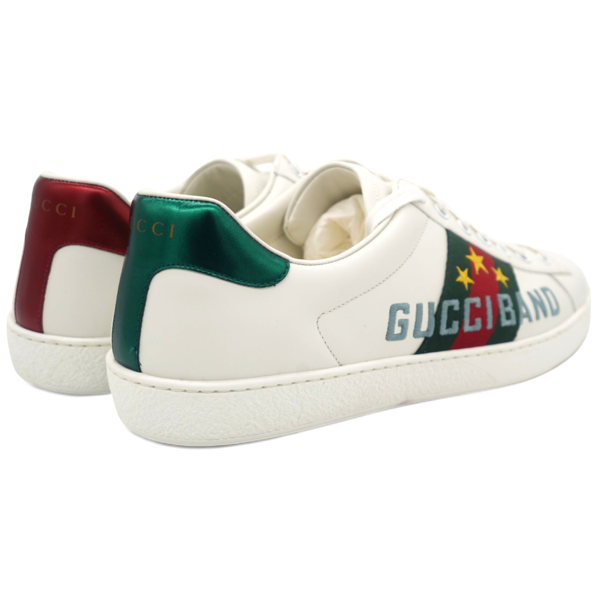 Calfskin Web Mens Gucci Band Ace Sneakers 9/43 White
