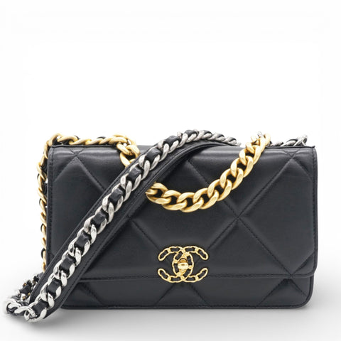 Lambskin Quilted Chanel 19 Wallet On Chain WOC Black