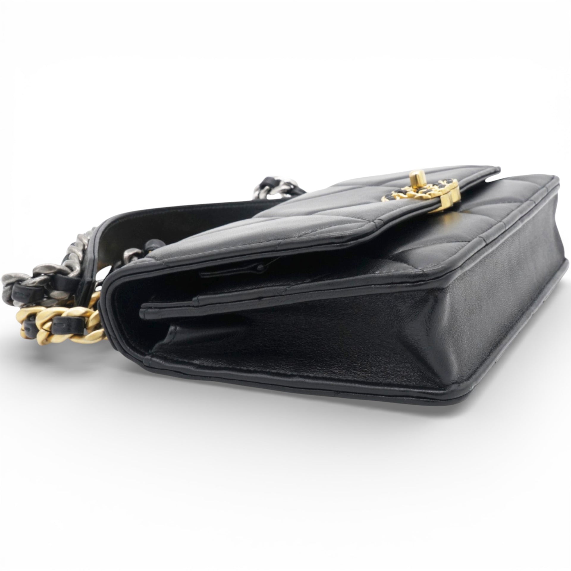Lambskin Quilted Chanel 19 Wallet On Chain WOC Black
