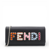 Black Leather Logo Multifunction Wallet on Chain