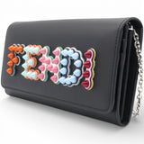 Black Leather Logo Multifunction Wallet on Chain
