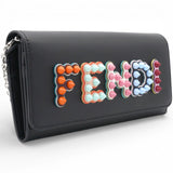 Black Leather Logo Multifunction Wallet on Chain