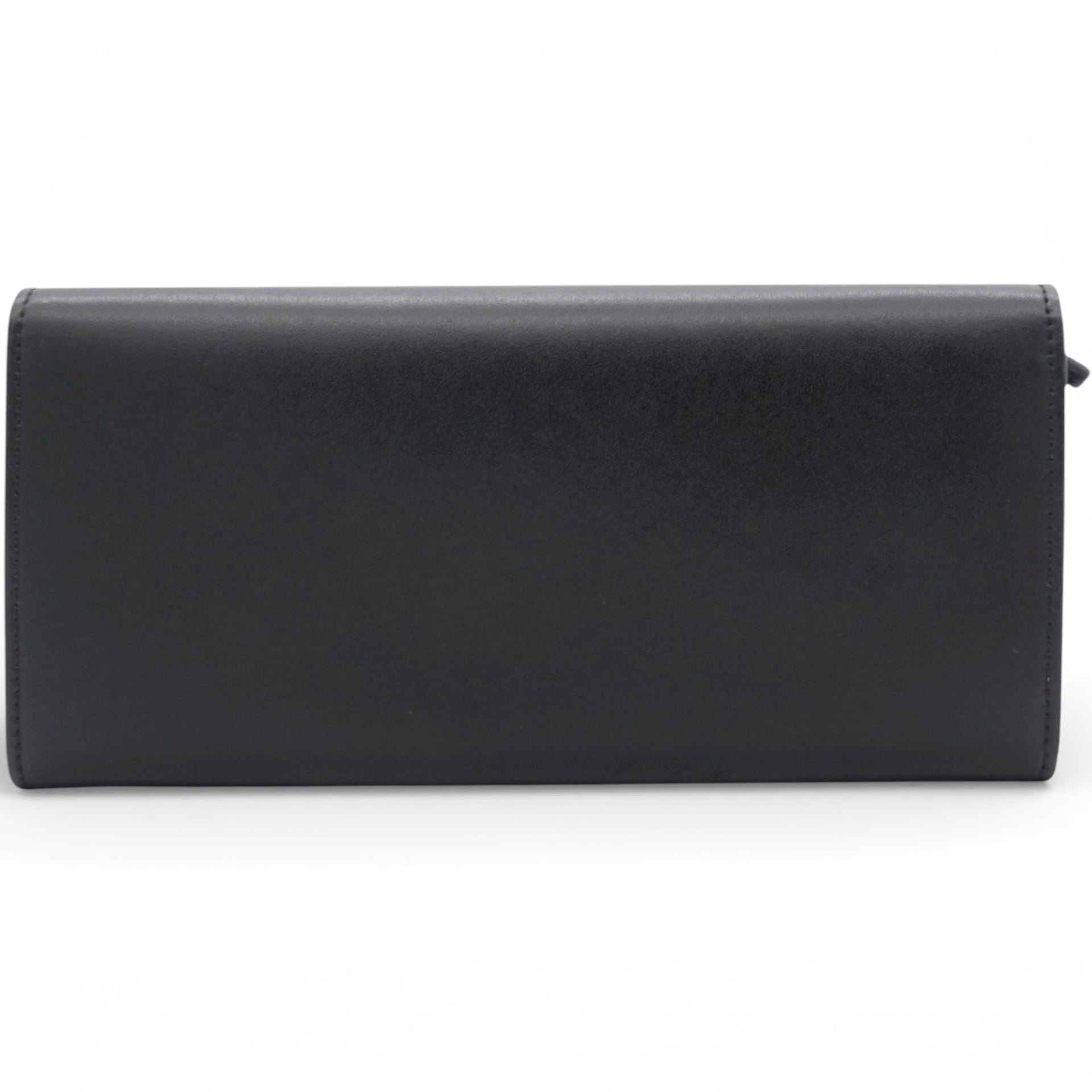 Black Leather Logo Multifunction Wallet on Chain