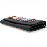 Black Leather Logo Multifunction Wallet on Chain