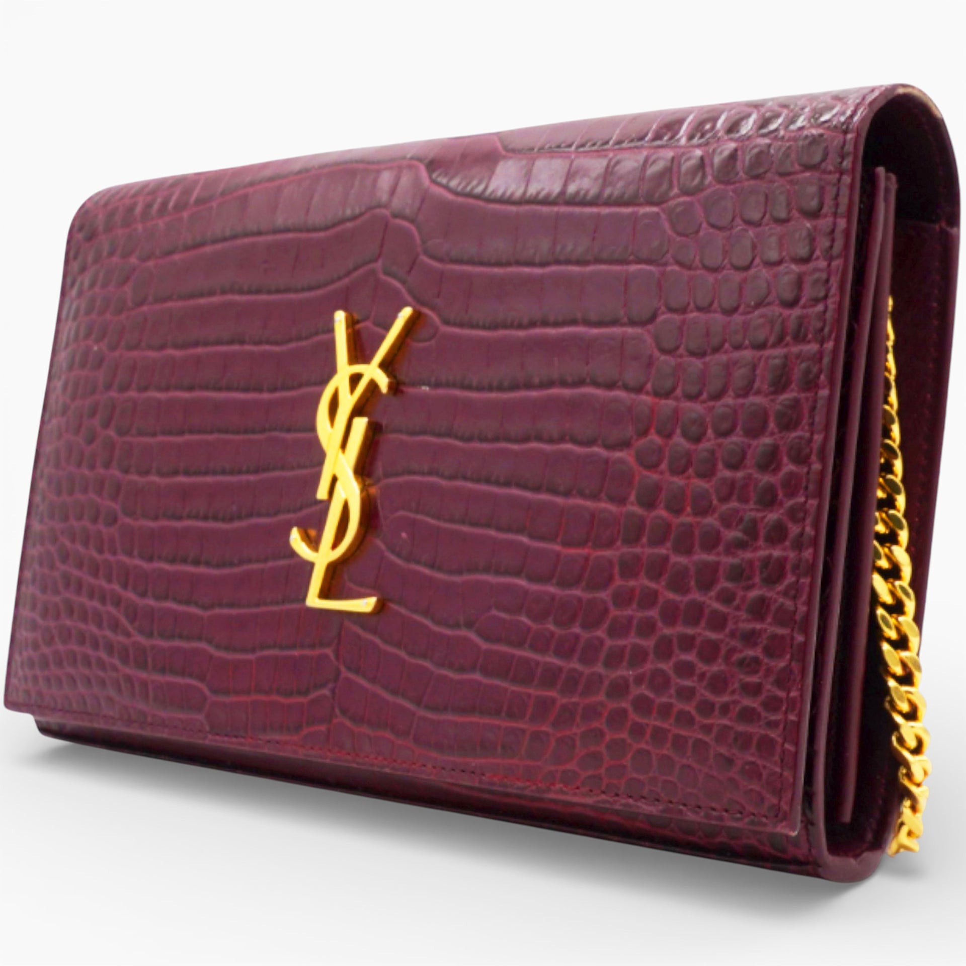 Burgundy Croc Embossed Leather Kate Woc