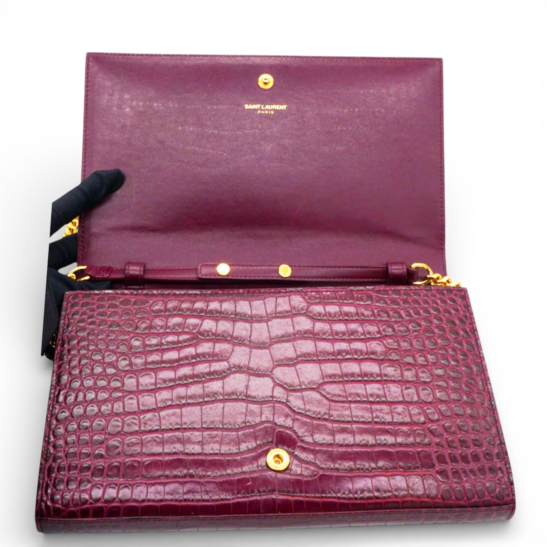 Burgundy Croc Embossed Leather Kate Woc