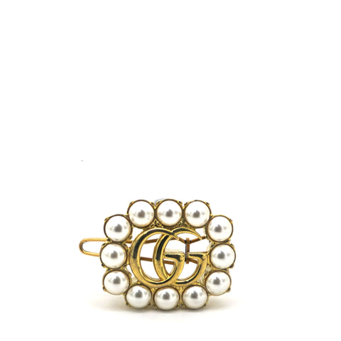 Metal Faux Pearl Double G Brooch Aged Gold