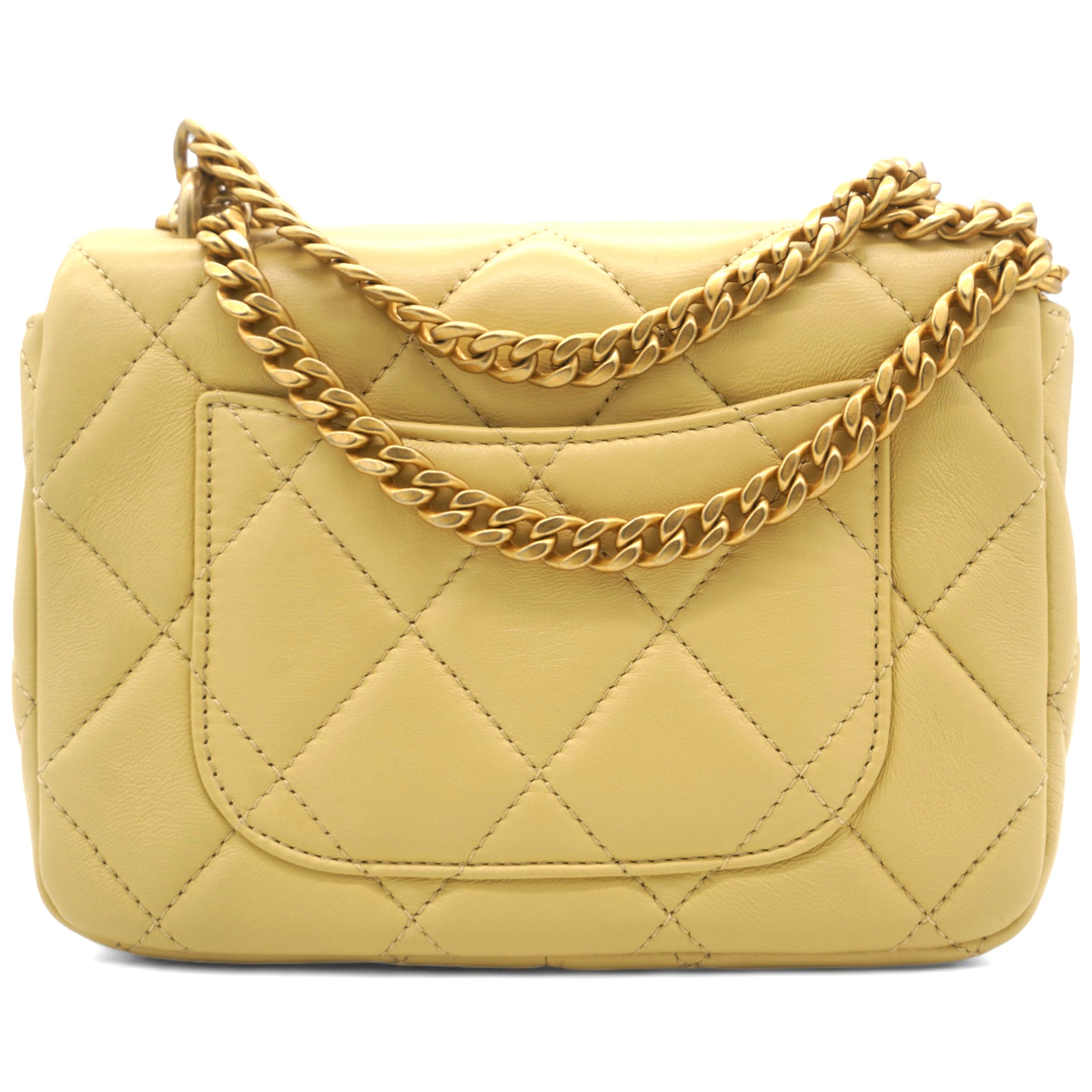 Lambskin Enamel Quilted Pending CC Mini Square Flap Yellow