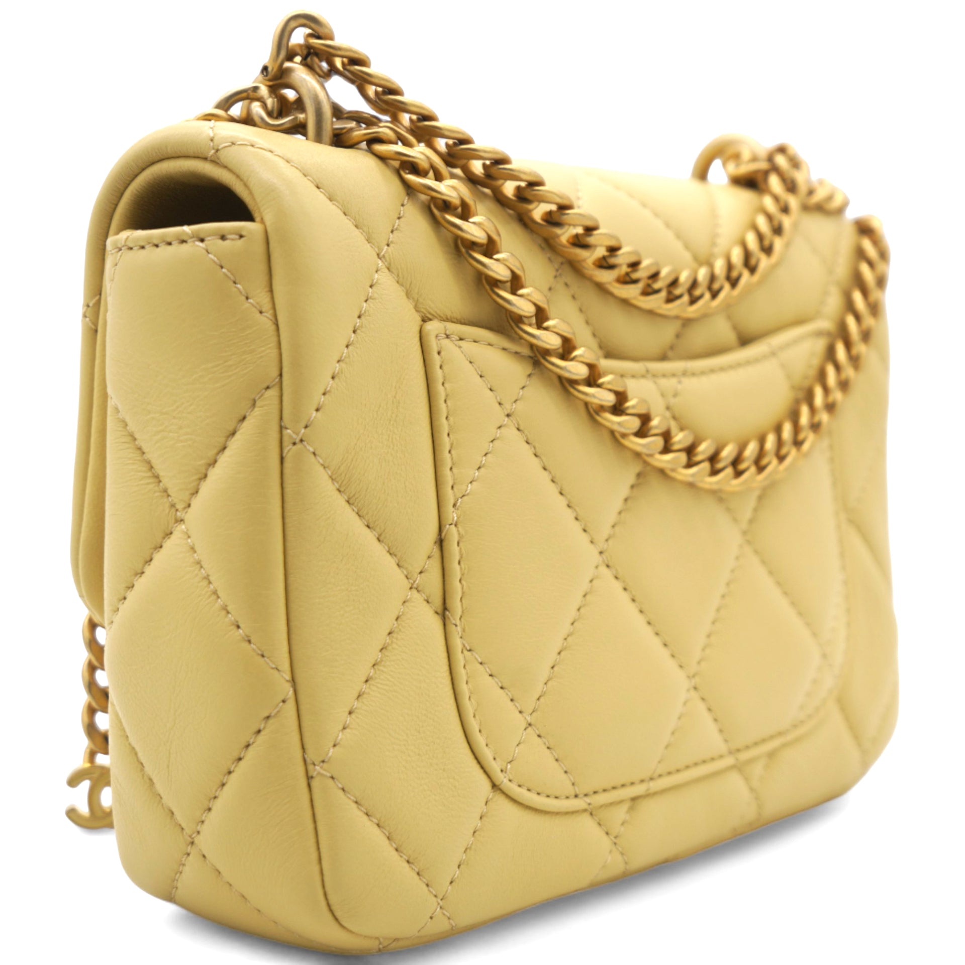 Lambskin Enamel Quilted Pending CC Mini Square Flap Yellow