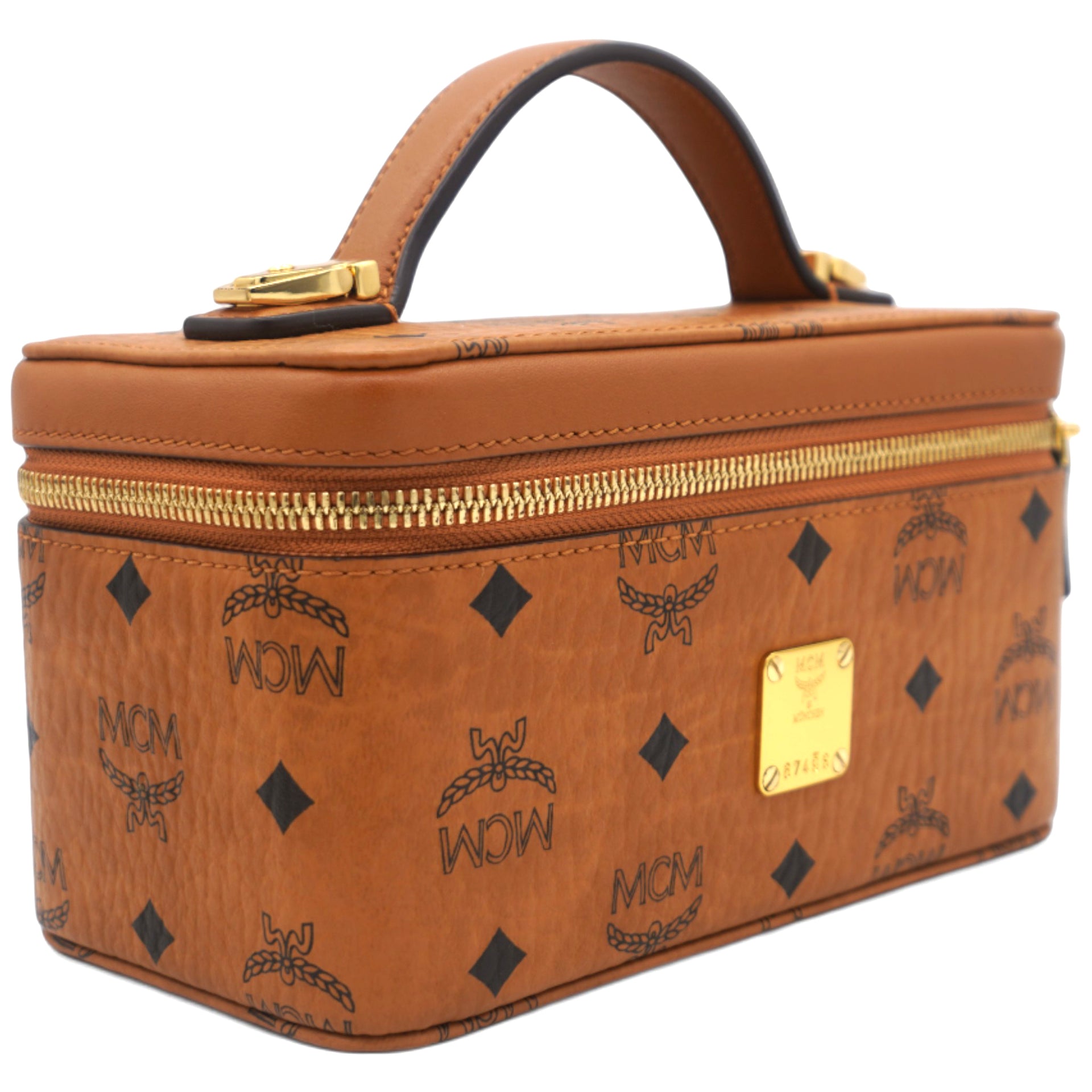 Vanity Case Crossbody Bag In Visetos With Gold Hardware Cognac