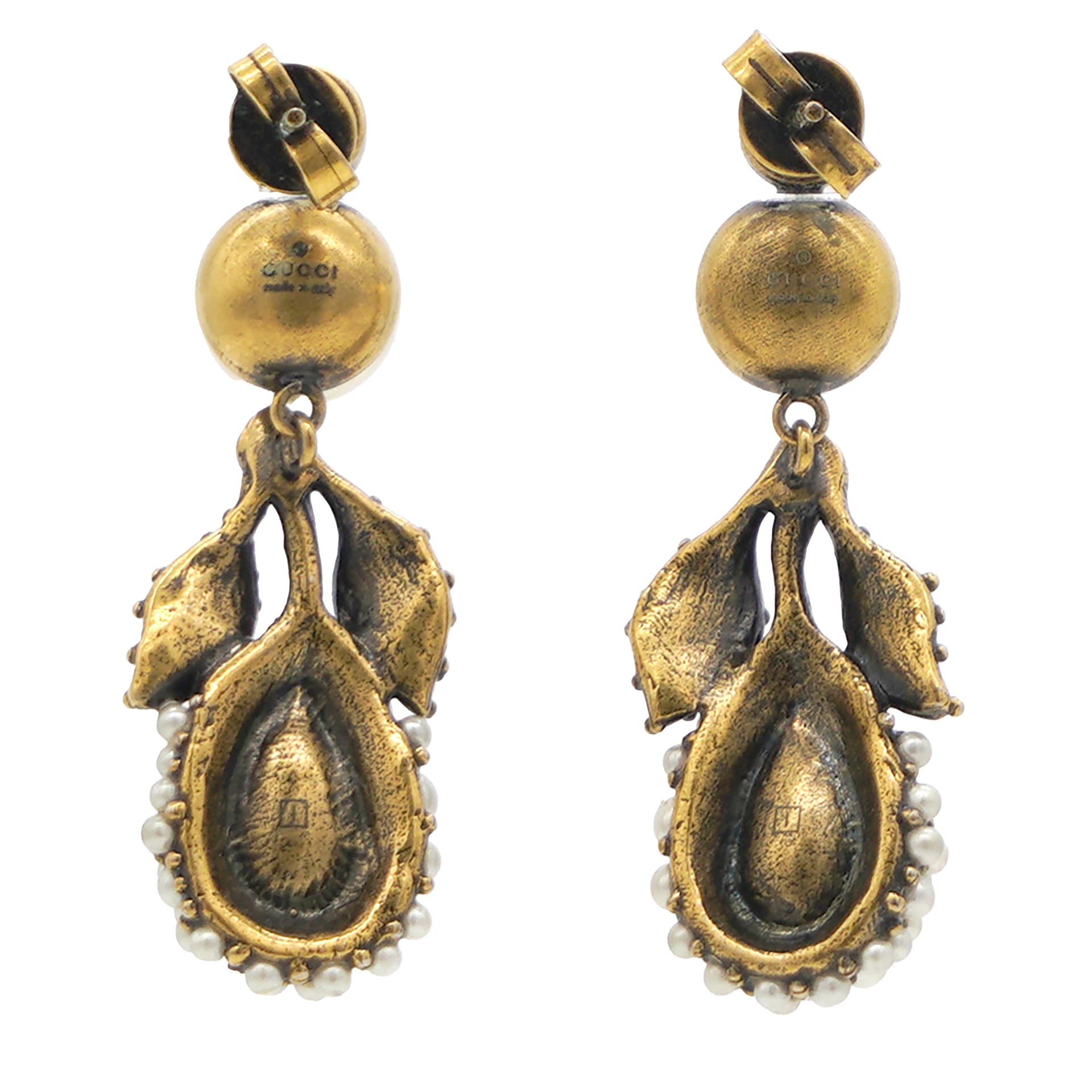 Earrings With Pearls And Green Stones