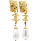 Faux Pearl Lion Doorknocker Drop Earrings