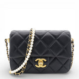 Black Pearl Chain Mini Flap Bag Gold Hardware