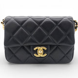 Black Pearl Chain Mini Flap Bag Gold Hardware