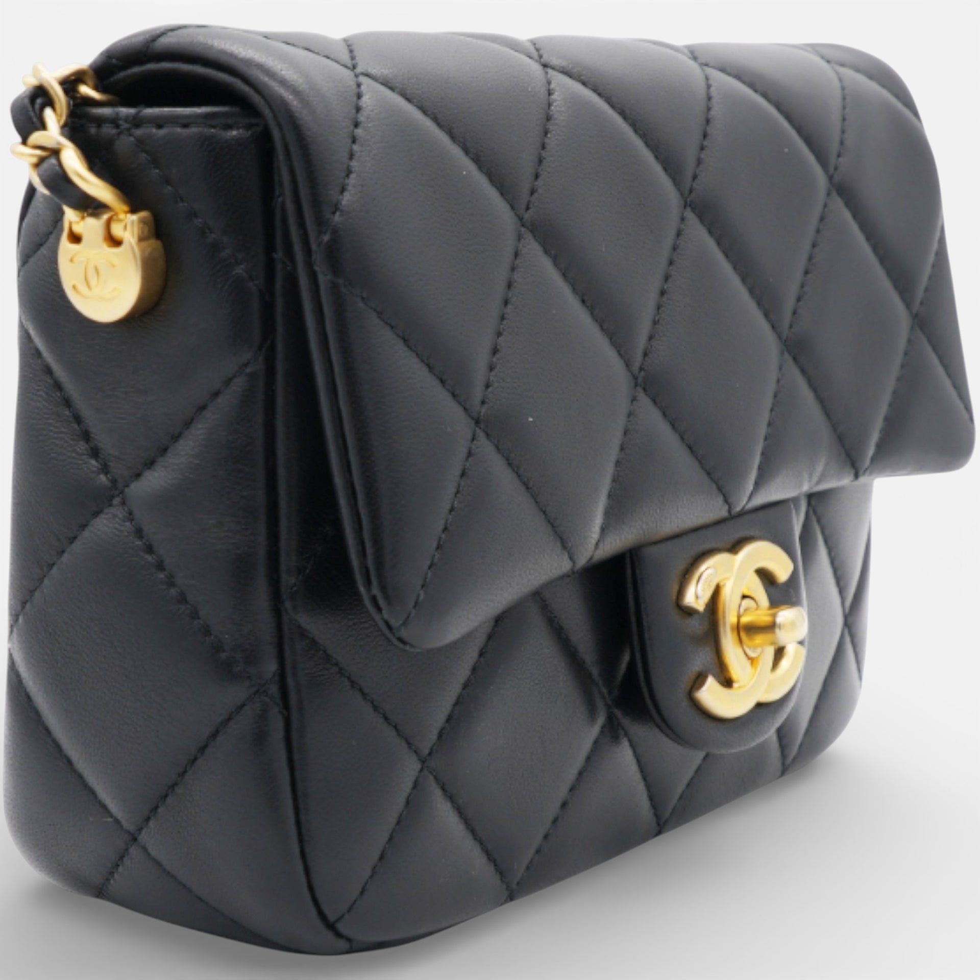 Black Pearl Chain Mini Flap Bag Gold Hardware