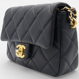 Black Pearl Chain Mini Flap Bag Gold Hardware