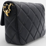 Black Pearl Chain Mini Flap Bag Gold Hardware