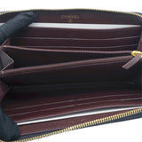 Black Caviar Leather Quilted Zip Around Long Wallet