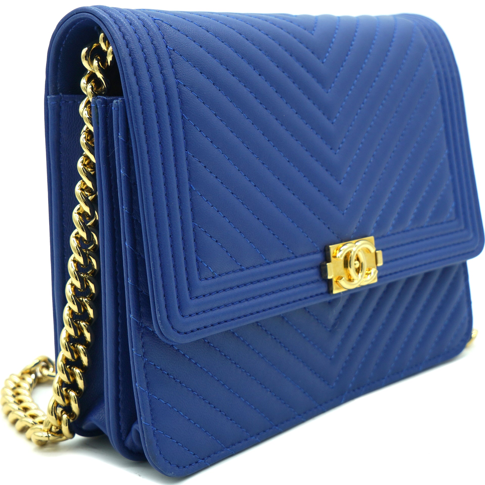 Chanel Chevron Blue Lambskin Leather WOC Bag – STYLISHTOP