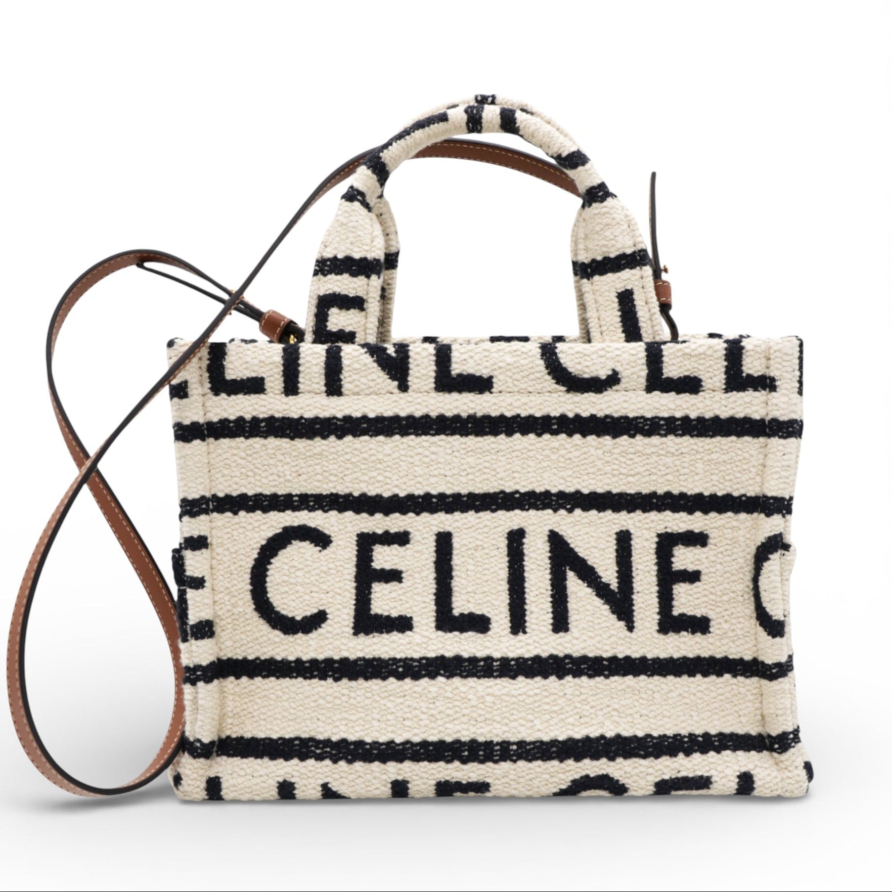 White/Black Canvas Fabric Cabas Thais Tote Bag