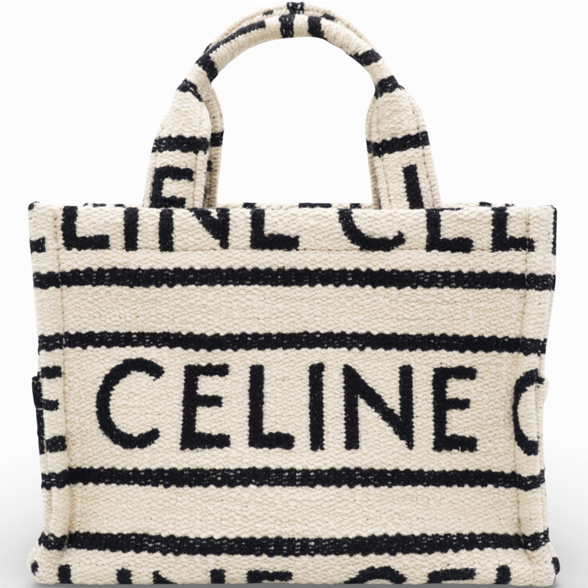White/Black Canvas Fabric Cabas Thais Tote Bag