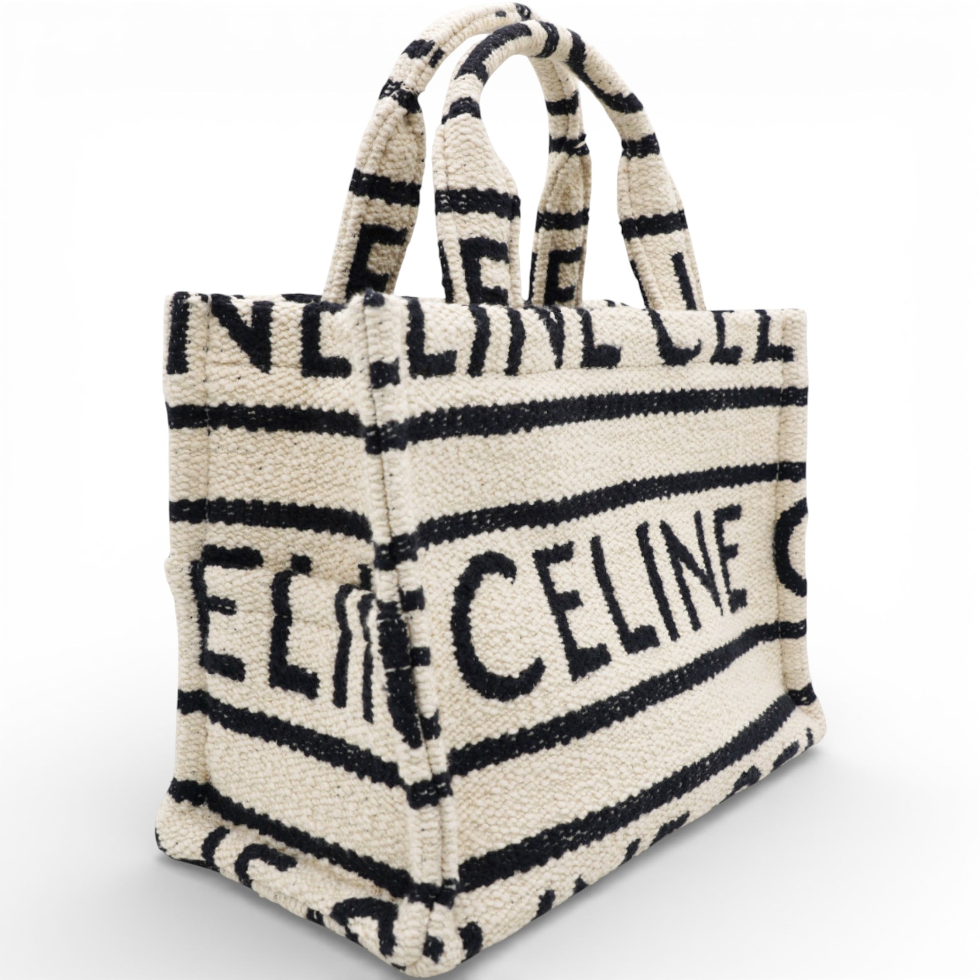 White/Black Canvas Fabric Cabas Thais Tote Bag