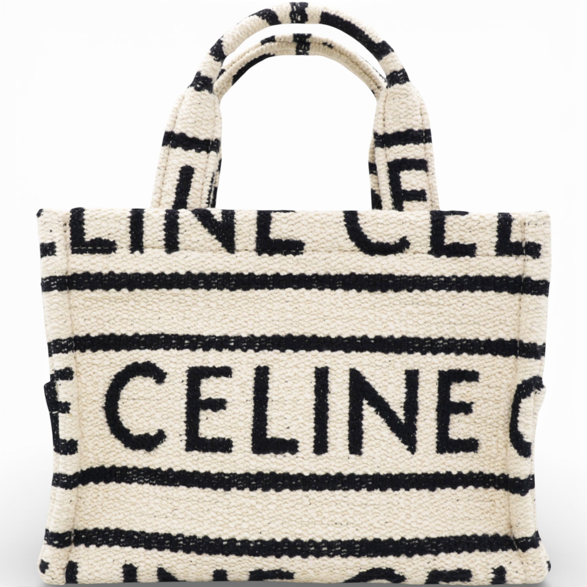 White/Black Canvas Fabric Cabas Thais Tote Bag