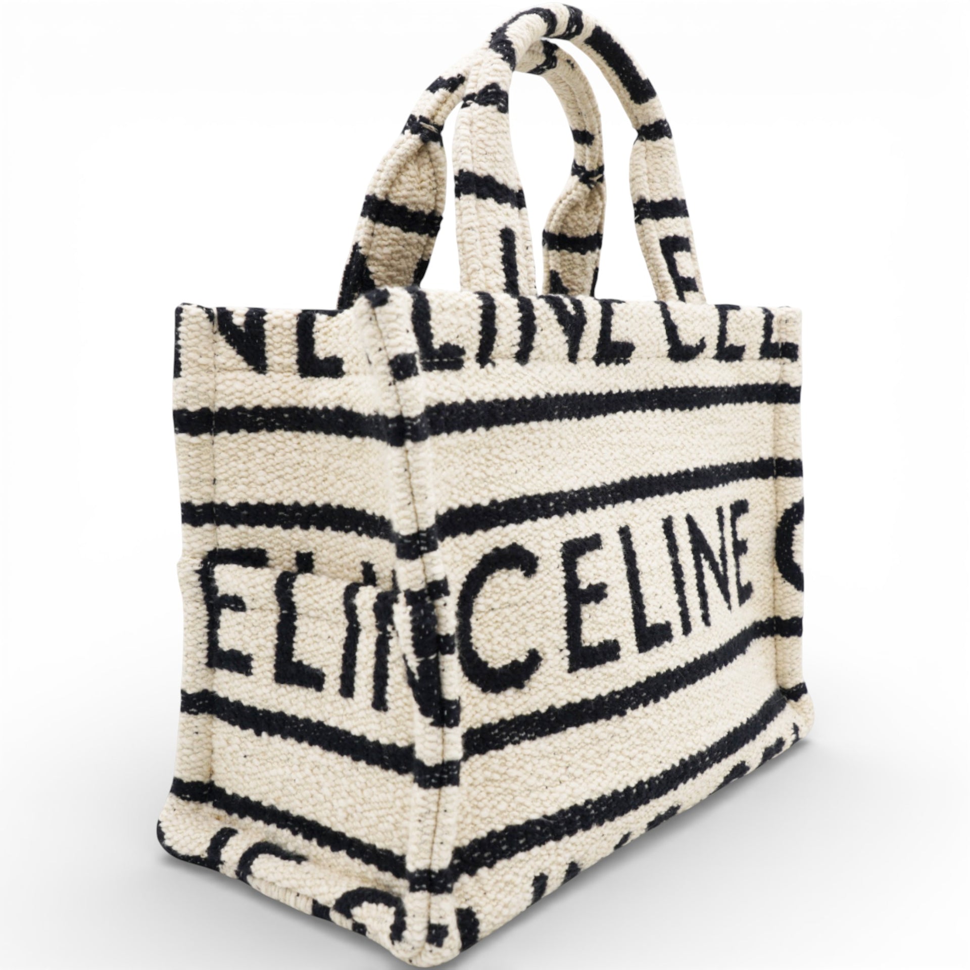 White/Black Canvas Fabric Cabas Thais Tote Bag