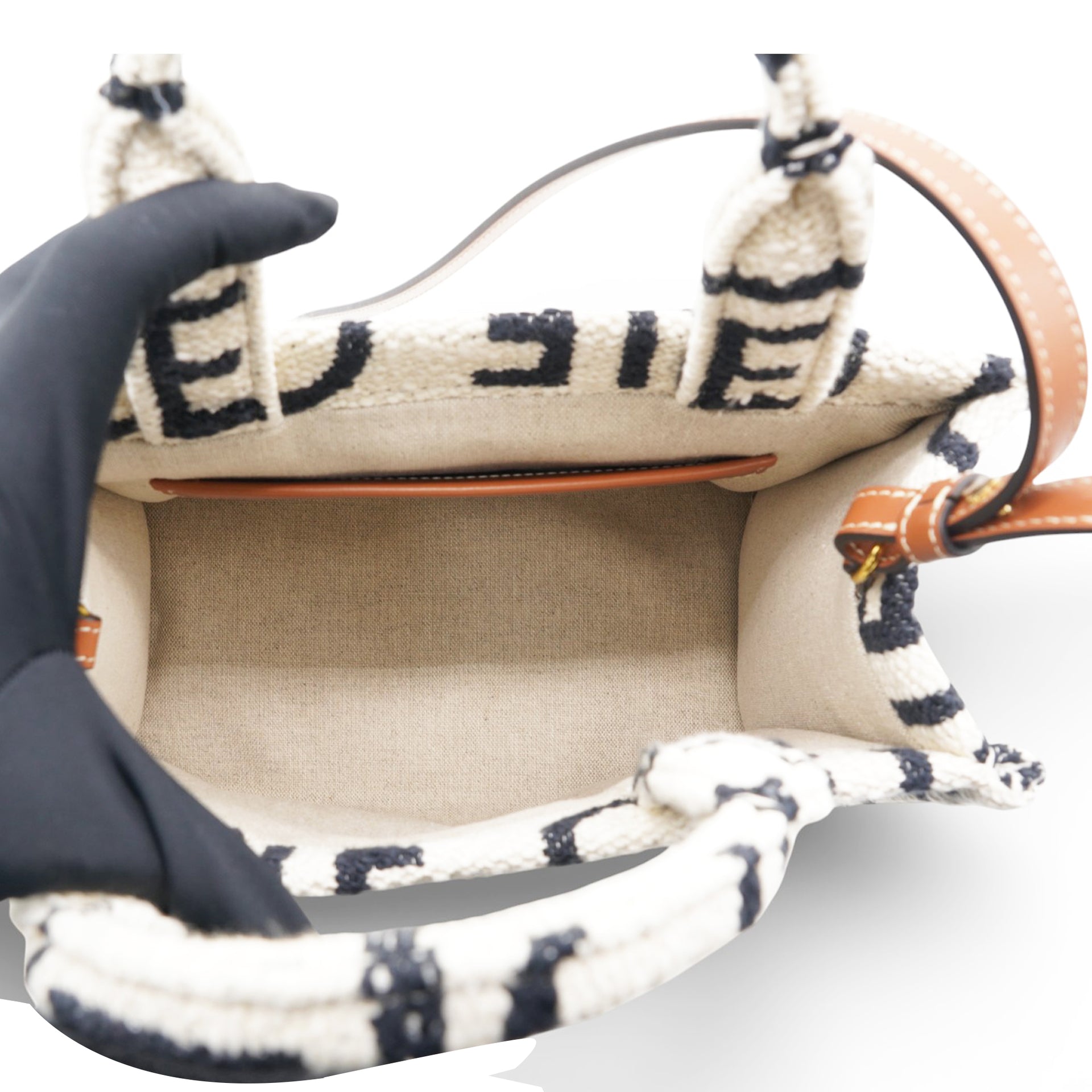 White/Black Canvas Fabric Cabas Thais Tote Bag