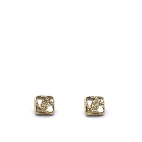 Square Rhinestone CC Logo Earrings